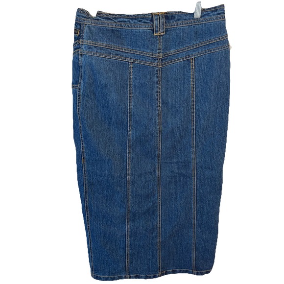 vtg no fuze denim skirt 10/12 pocket 1990's blue mid length - Picture 14 of 14
